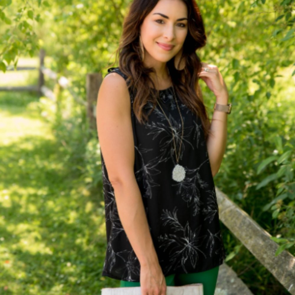 NWOT Simple Black Floral Tank Blouse